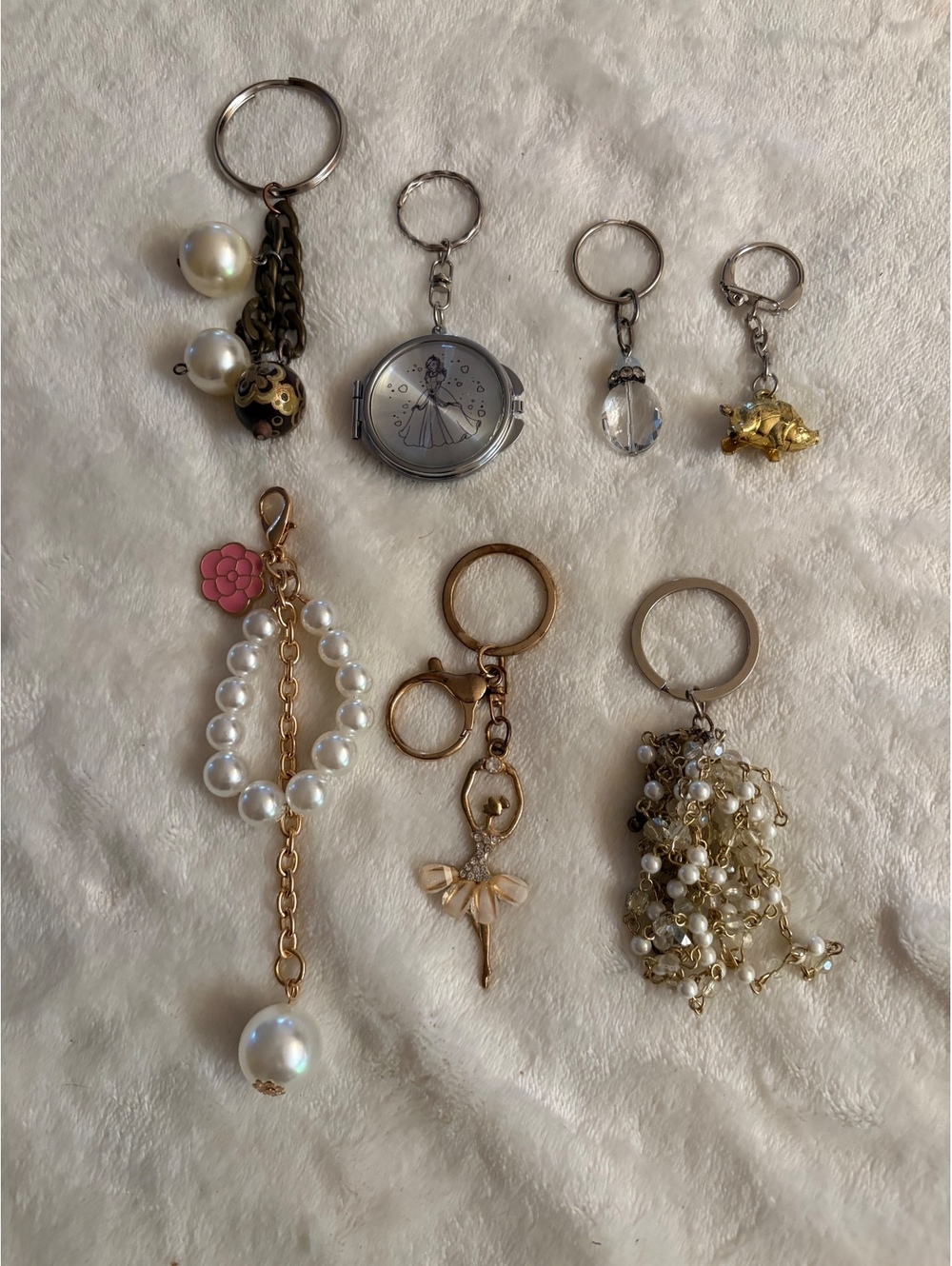Set of keychains and handbag charms ballet dancer. pearls, shinestones
